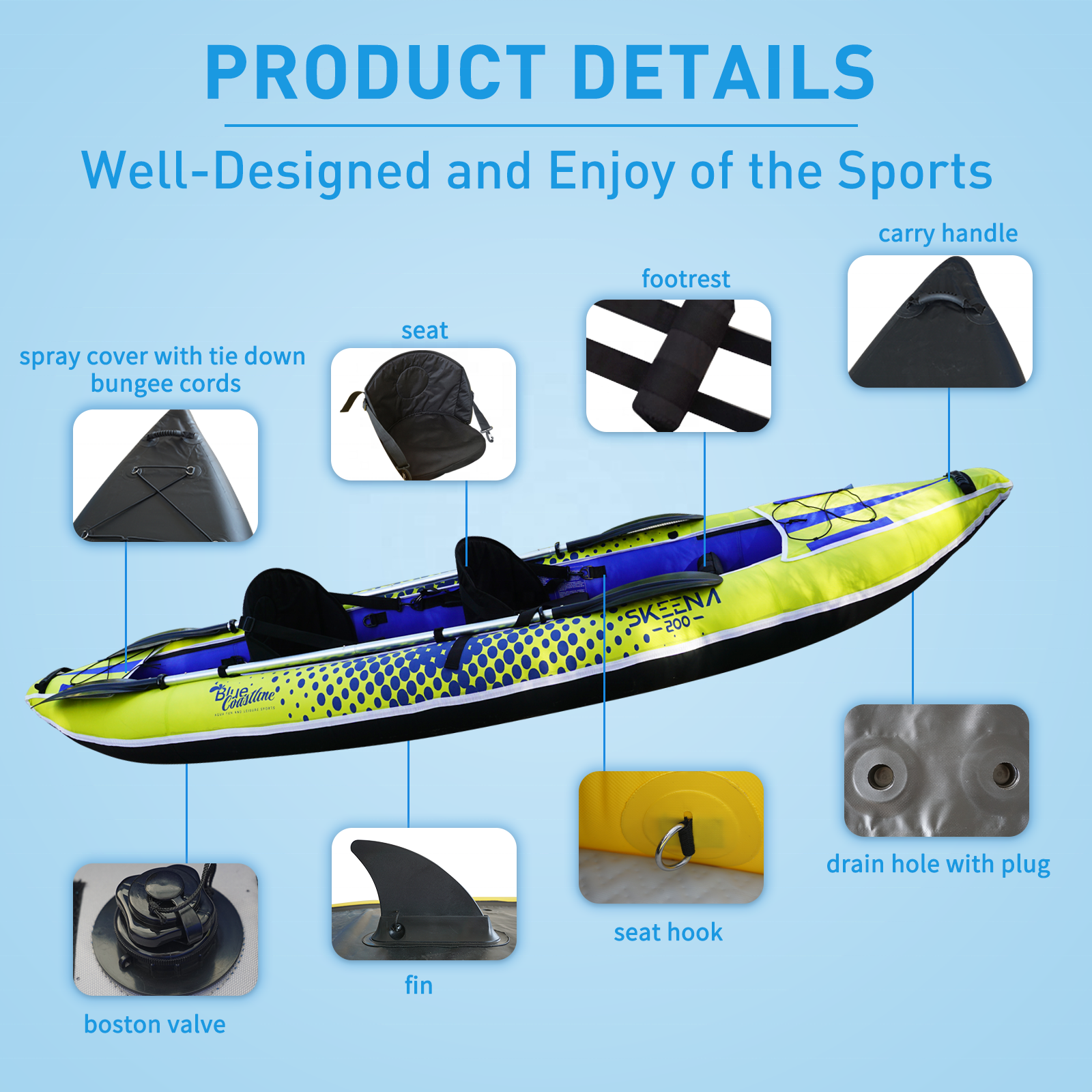 Adult Inflatable Fishing Canoe - Fishing Kayak Seat reseña y precio
